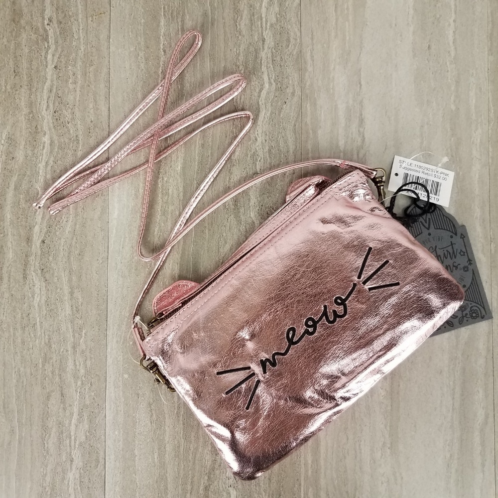 NEW T-Shirt & Jeans Meow 3D Cat Wristlet Crossbody Bag Pink